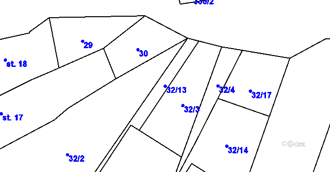 Parcela st. 32/13 v KÚ Lhotka u Terešova, Katastrální mapa