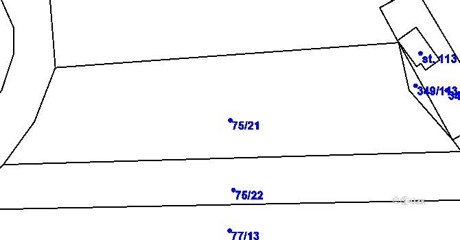 Parcela st. 75/21 v KÚ Lhotka u Terešova, Katastrální mapa
