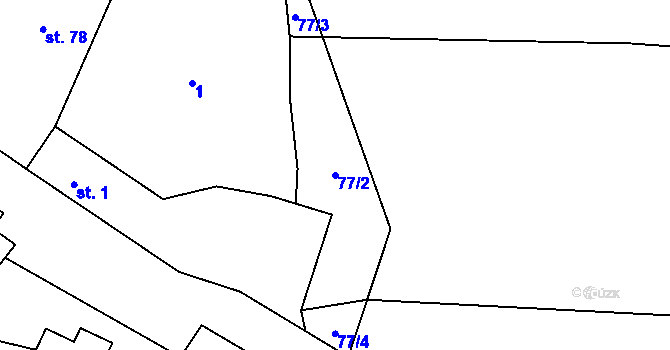 Parcela st. 77/2 v KÚ Lhotka u Terešova, Katastrální mapa