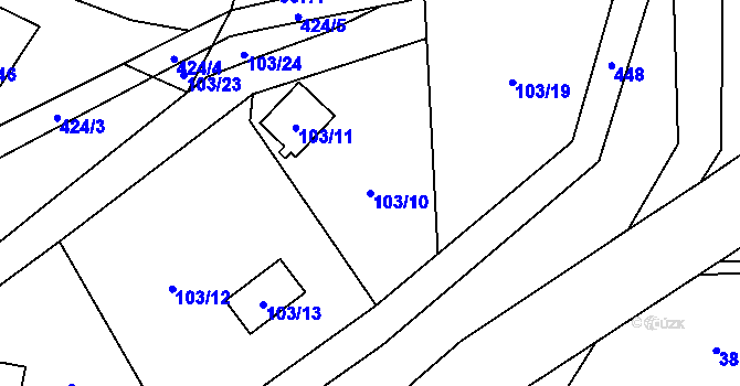 Parcela st. 103/10 v KÚ Lhotka u Terešova, Katastrální mapa