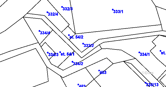Parcela st. 332/2 v KÚ Lhotka u Terešova, Katastrální mapa