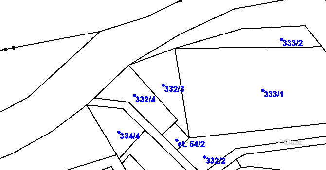 Parcela st. 332/3 v KÚ Lhotka u Terešova, Katastrální mapa