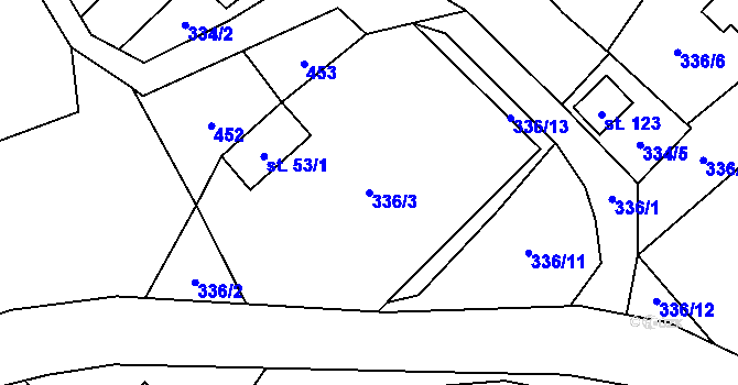 Parcela st. 336/3 v KÚ Lhotka u Terešova, Katastrální mapa