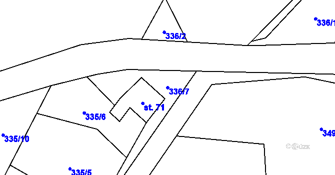 Parcela st. 336/7 v KÚ Lhotka u Terešova, Katastrální mapa