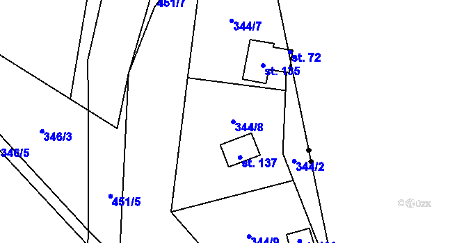 Parcela st. 344/8 v KÚ Lhotka u Terešova, Katastrální mapa
