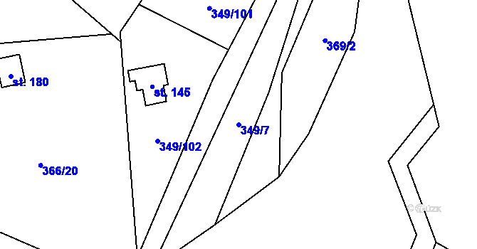 Parcela st. 349/7 v KÚ Lhotka u Terešova, Katastrální mapa
