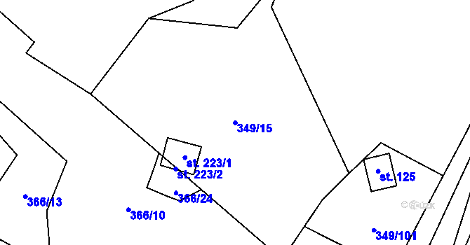 Parcela st. 349/15 v KÚ Lhotka u Terešova, Katastrální mapa