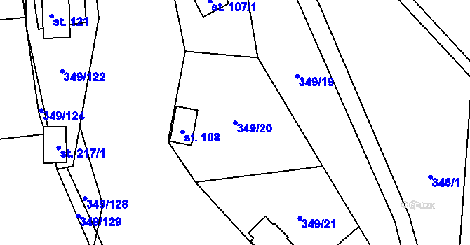 Parcela st. 349/20 v KÚ Lhotka u Terešova, Katastrální mapa
