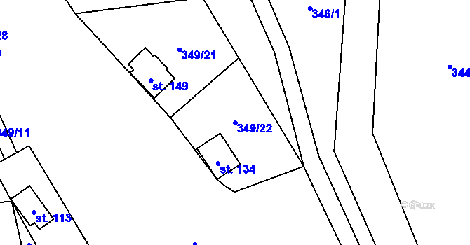 Parcela st. 349/22 v KÚ Lhotka u Terešova, Katastrální mapa