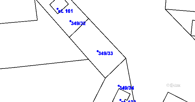 Parcela st. 349/33 v KÚ Lhotka u Terešova, Katastrální mapa