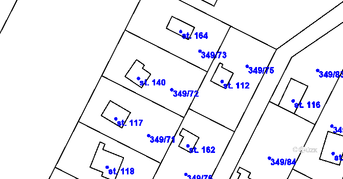 Parcela st. 349/72 v KÚ Lhotka u Terešova, Katastrální mapa