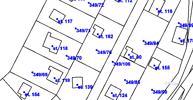 Parcela st. 349/76 v KÚ Lhotka u Terešova, Katastrální mapa