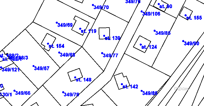 Parcela st. 349/77 v KÚ Lhotka u Terešova, Katastrální mapa