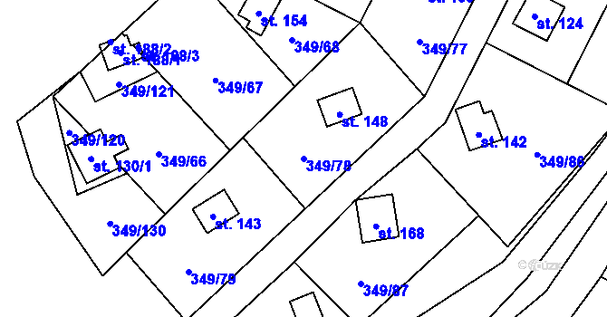 Parcela st. 349/78 v KÚ Lhotka u Terešova, Katastrální mapa