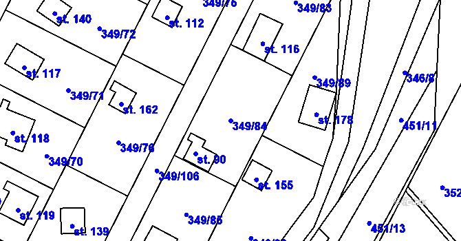 Parcela st. 349/84 v KÚ Lhotka u Terešova, Katastrální mapa