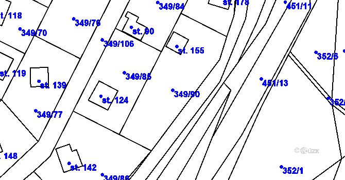 Parcela st. 349/90 v KÚ Lhotka u Terešova, Katastrální mapa
