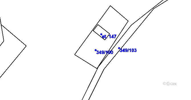 Parcela st. 349/100 v KÚ Lhotka u Terešova, Katastrální mapa