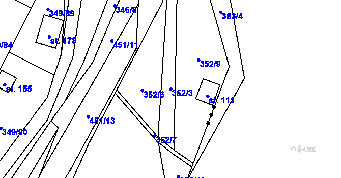 Parcela st. 352/3 v KÚ Lhotka u Terešova, Katastrální mapa