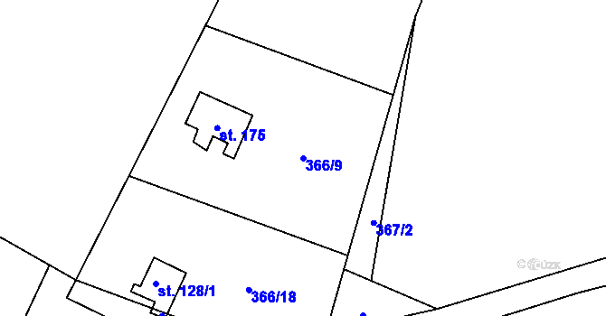 Parcela st. 366/9 v KÚ Lhotka u Terešova, Katastrální mapa