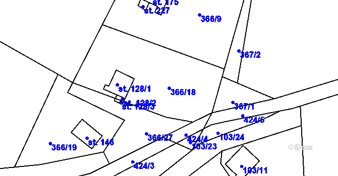 Parcela st. 366/18 v KÚ Lhotka u Terešova, Katastrální mapa