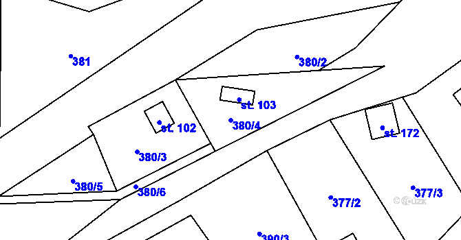Parcela st. 380/4 v KÚ Lhotka u Terešova, Katastrální mapa