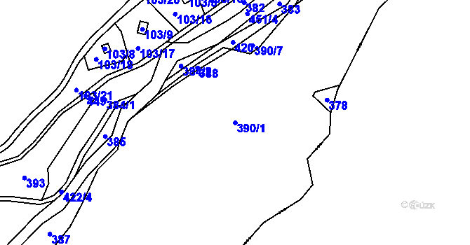 Parcela st. 390/1 v KÚ Lhotka u Terešova, Katastrální mapa