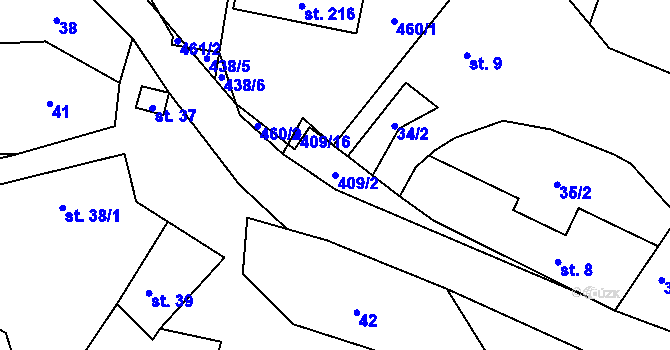 Parcela st. 409/2 v KÚ Lhotka u Terešova, Katastrální mapa
