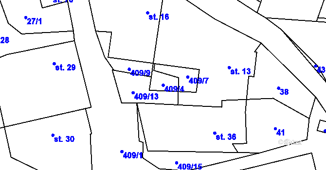 Parcela st. 409/4 v KÚ Lhotka u Terešova, Katastrální mapa