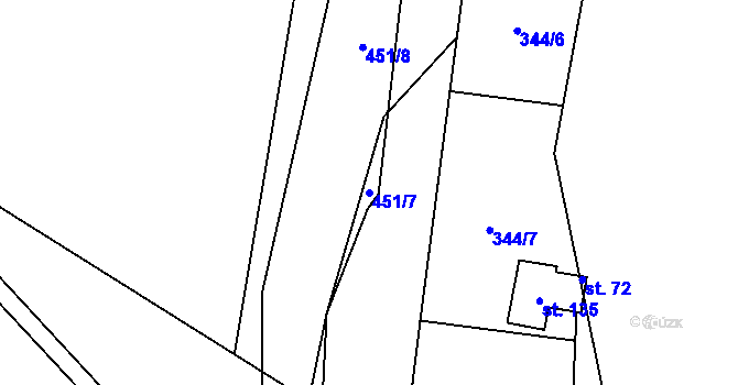 Parcela st. 451/7 v KÚ Lhotka u Terešova, Katastrální mapa