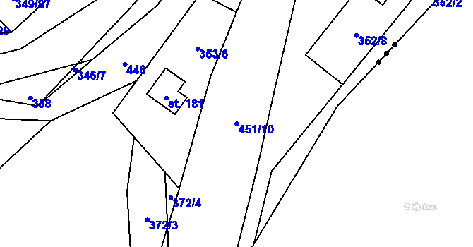 Parcela st. 451/10 v KÚ Lhotka u Terešova, Katastrální mapa