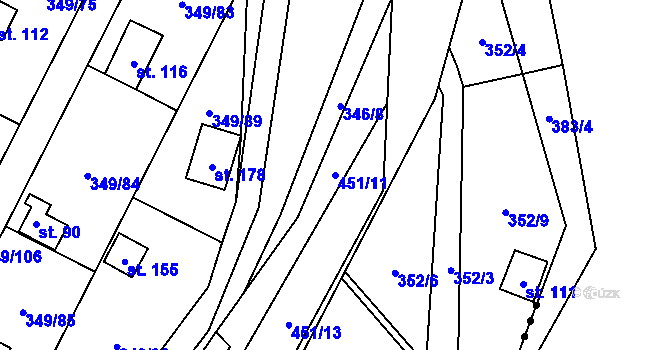 Parcela st. 451/11 v KÚ Lhotka u Terešova, Katastrální mapa