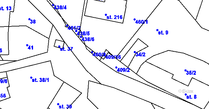 Parcela st. 409/16 v KÚ Lhotka u Terešova, Katastrální mapa