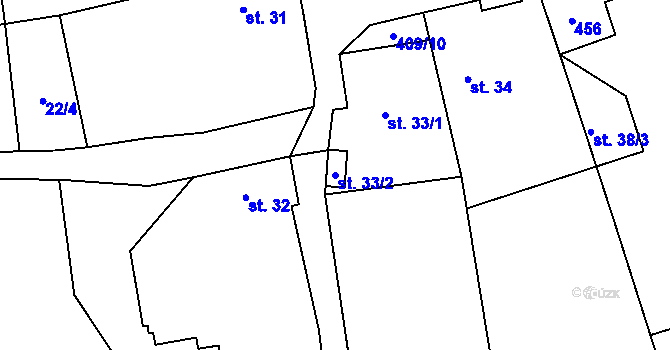 Parcela st. 33/2 v KÚ Lhotka u Terešova, Katastrální mapa