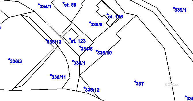 Parcela st. 336/10 v KÚ Lhotka u Terešova, Katastrální mapa