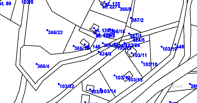 Parcela st. 424/3 v KÚ Lhotka u Terešova, Katastrální mapa