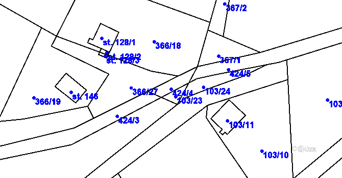 Parcela st. 424/4 v KÚ Lhotka u Terešova, Katastrální mapa