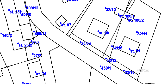 Parcela st. 32/21 v KÚ Lhotka u Terešova, Katastrální mapa