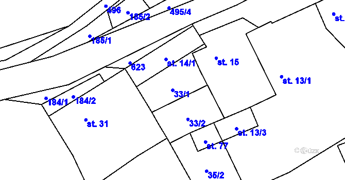 Parcela st. 33/1 v KÚ Ostrovec u Terešova, Katastrální mapa