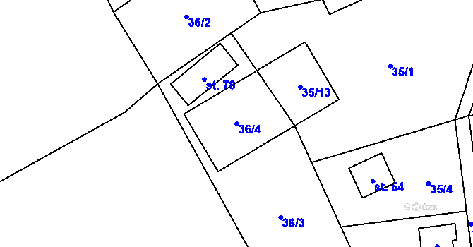Parcela st. 36/4 v KÚ Ostrovec u Terešova, Katastrální mapa