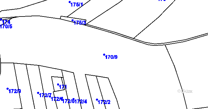 Parcela st. 170/9 v KÚ Ostrovec u Terešova, Katastrální mapa
