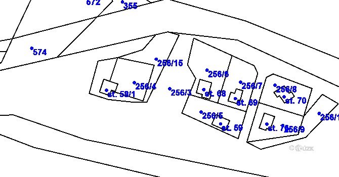 Parcela st. 256/3 v KÚ Ostrovec u Terešova, Katastrální mapa