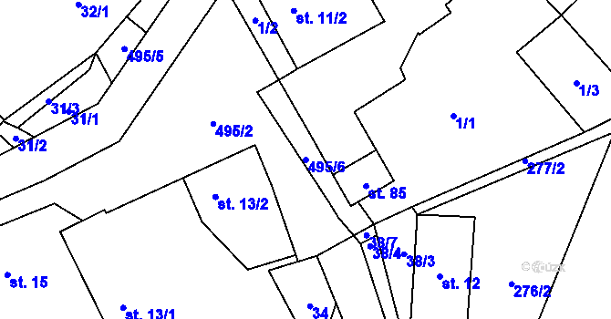 Parcela st. 495/6 v KÚ Ostrovec u Terešova, Katastrální mapa