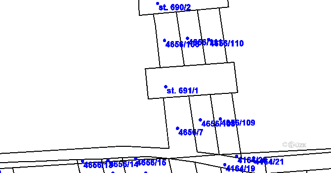 Parcela st. 691/1 v KÚ Ostrožská Lhota, Katastrální mapa