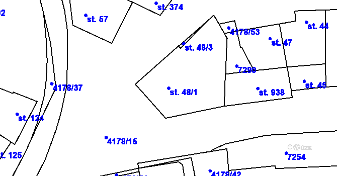 Parcela st. 48/1 v KÚ Ostrožská Lhota, Katastrální mapa