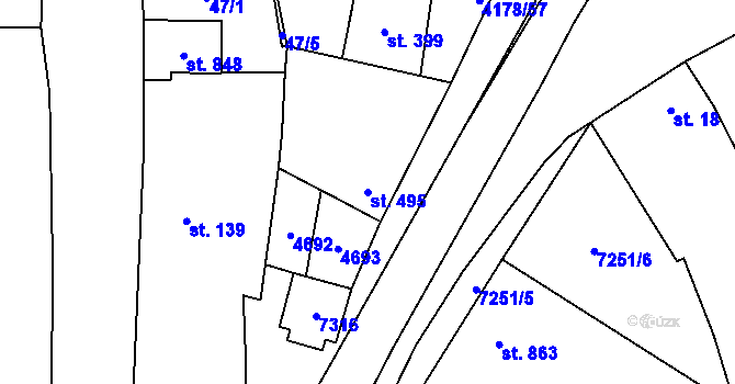 Parcela st. 495 v KÚ Ostrožská Lhota, Katastrální mapa