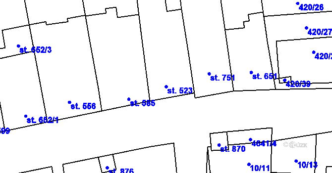 Parcela st. 523 v KÚ Ostrožská Lhota, Katastrální mapa