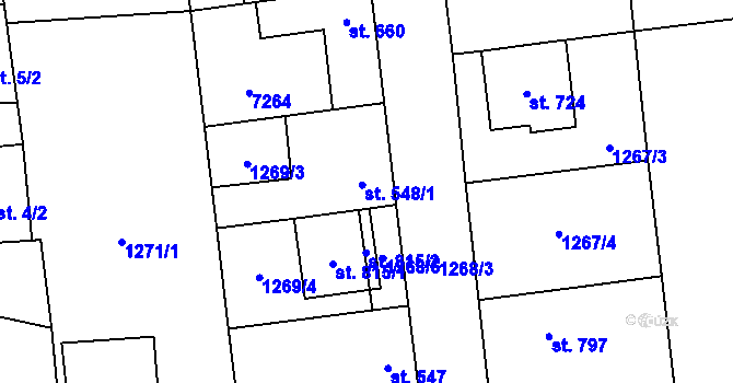 Parcela st. 548 v KÚ Ostrožská Lhota, Katastrální mapa