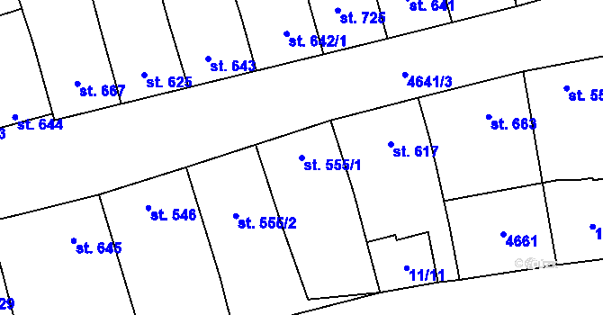 Parcela st. 555/1 v KÚ Ostrožská Lhota, Katastrální mapa
