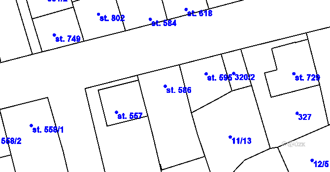 Parcela st. 586 v KÚ Ostrožská Lhota, Katastrální mapa