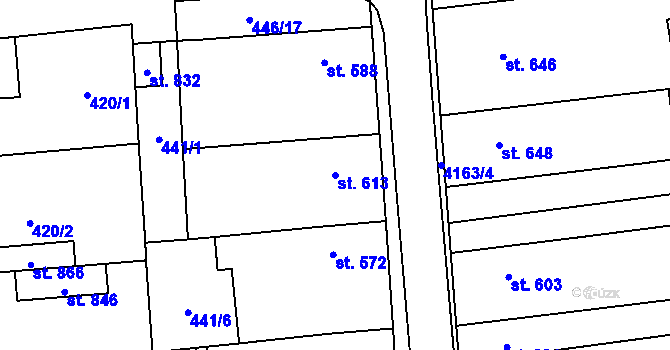 Parcela st. 613 v KÚ Ostrožská Lhota, Katastrální mapa